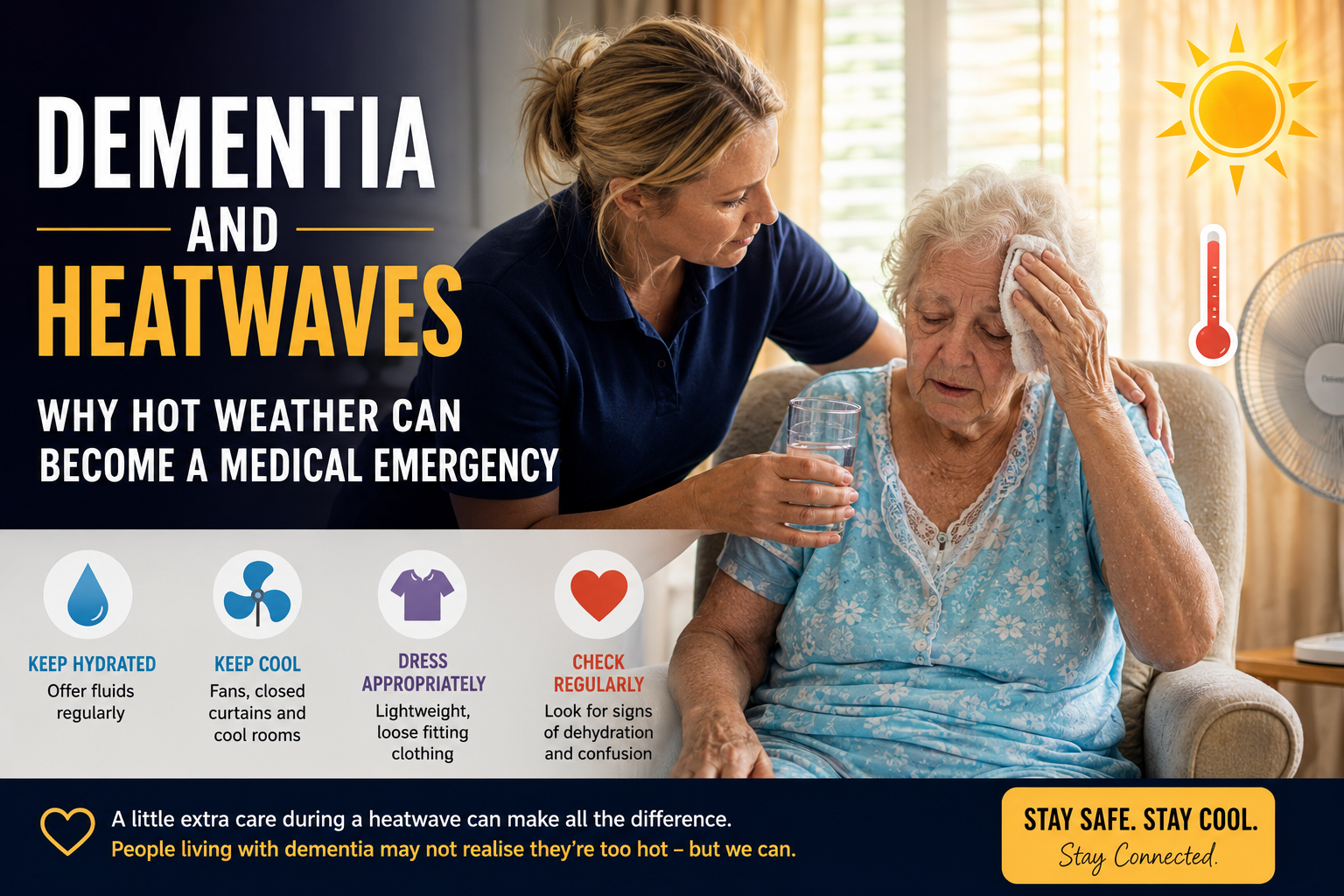 Dementia and Heatwaves: The Day That Broke My Heart How one ordinary summer’s day reminded me why dementia and extreme heat can become a life-threatening combination. By Louise Donaghy Founder – The Dementia Companion & The Dementia Assistant