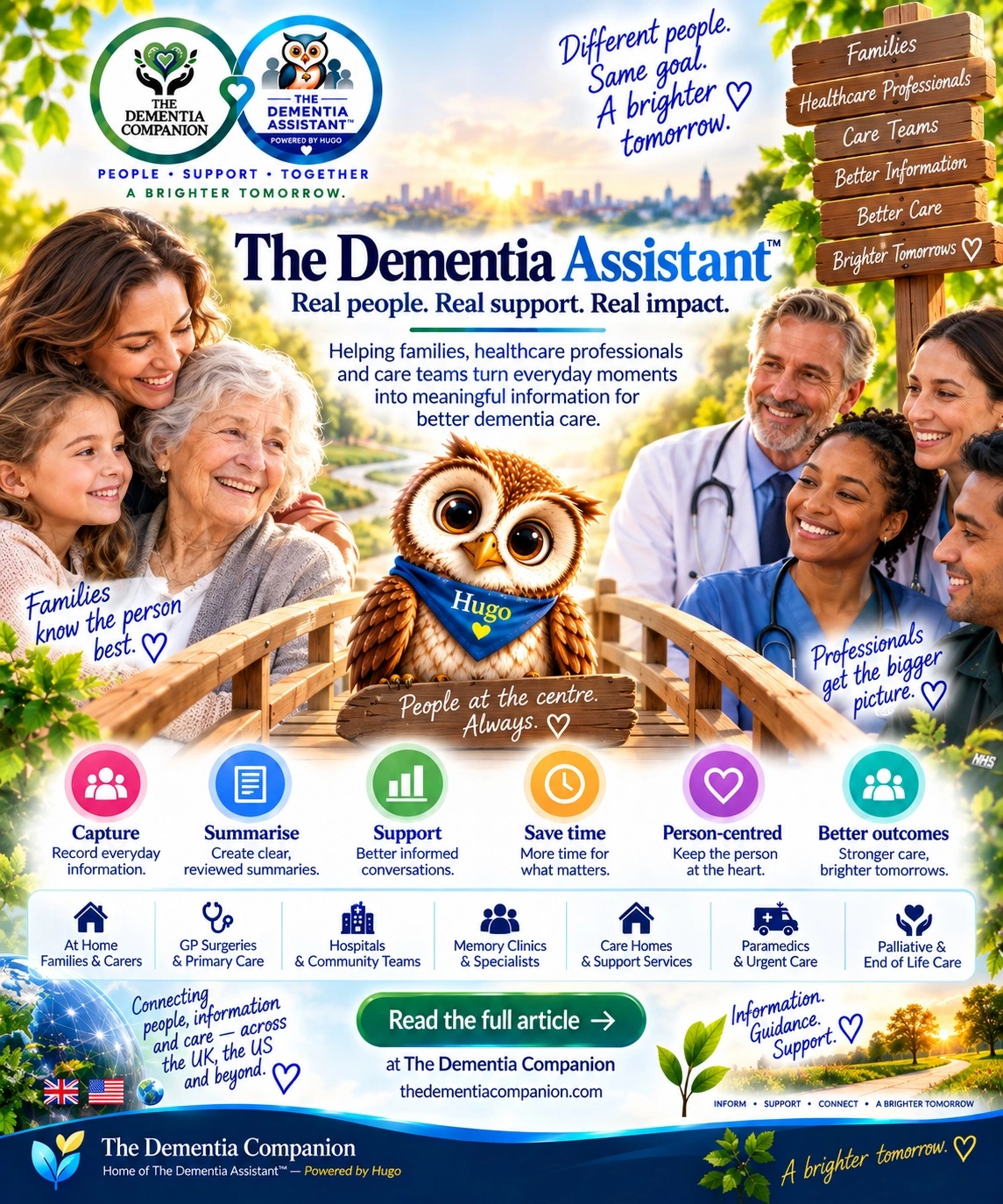 Hugo with families and care professionals in a Dementia Assistant campaign poster
