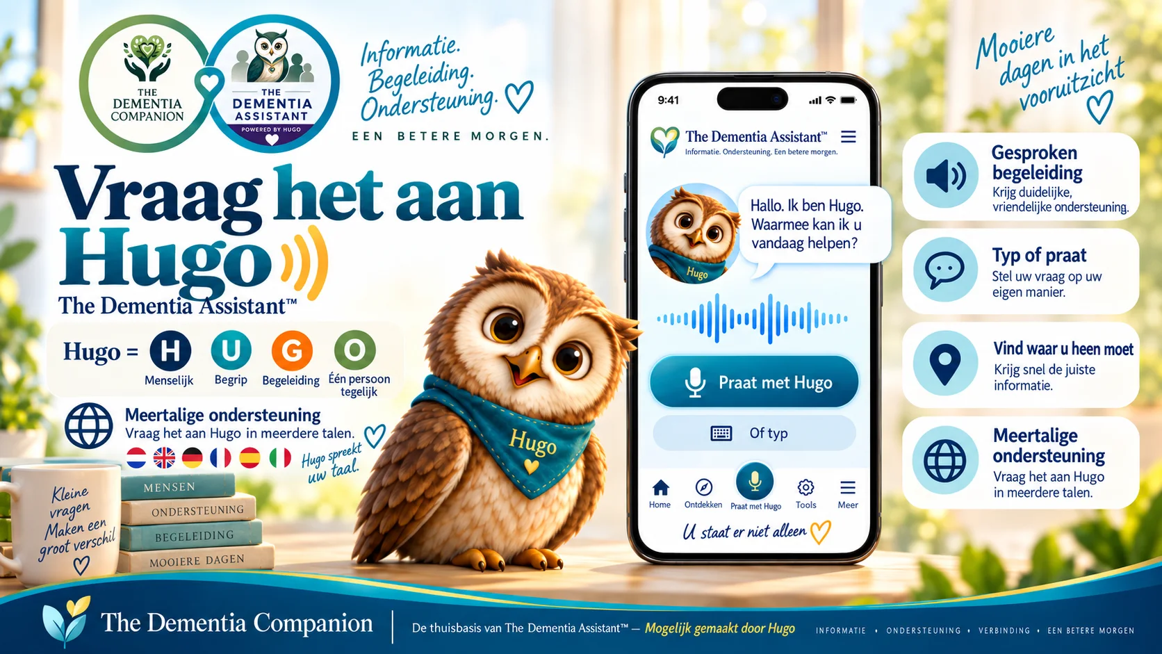 Praat met Hugo. Luister naar Hugo.