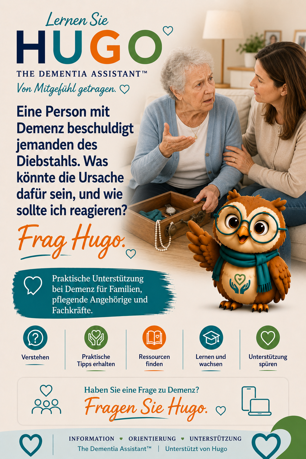 Eine demenzkranke Person beschuldigt jemanden des Diebstahls. Was könnte die Ursache dafür sein und wie soll ich reagieren? — Ask Hugo