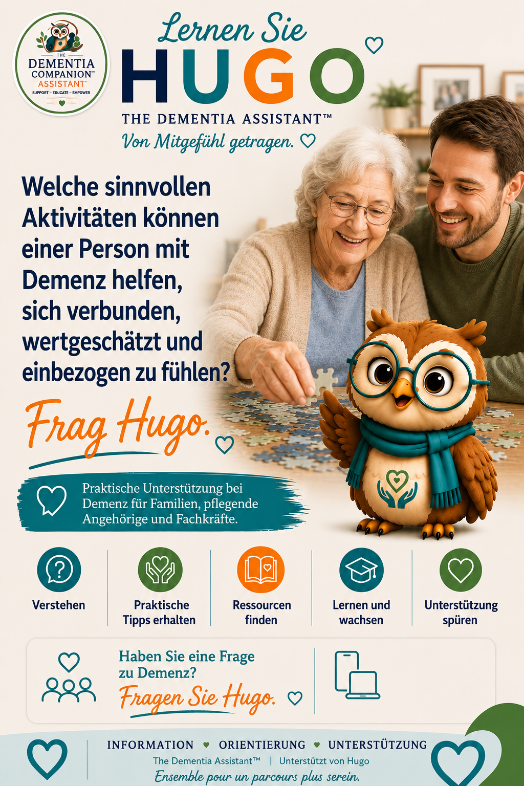 Welche sinnvollen Aktivitäten können dazu beitragen, dass sich eine Person mit Demenz verbunden, wertgeschätzt und einbezogen fühlt? — Ask Hugo