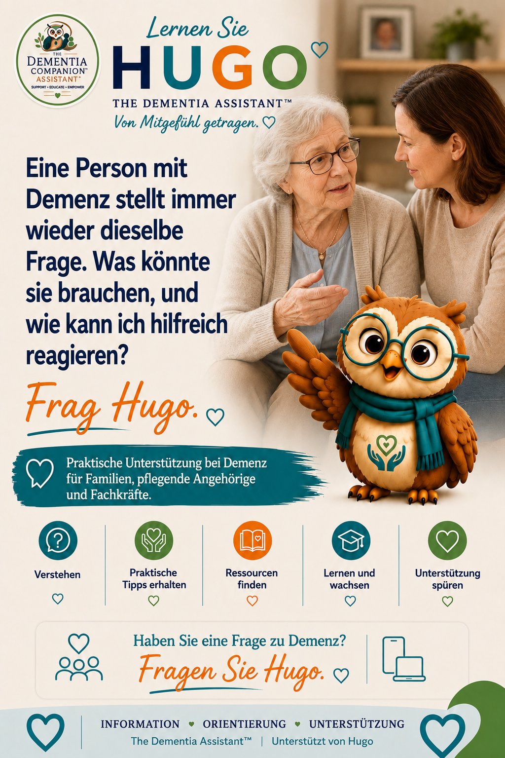 Eine demenzkranke Person stellt immer wieder dieselbe Frage. Was könnten sie brauchen und wie kann ich hilfreich reagieren? — Ask Hugo