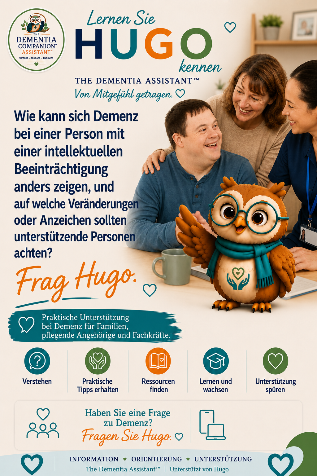 Wie kann sich Demenz bei einer Person mit einer Lernbehinderung anders auswirken, und welche Veränderungen oder Anzeichen sollten Unterstützer bemerken? — Ask Hugo