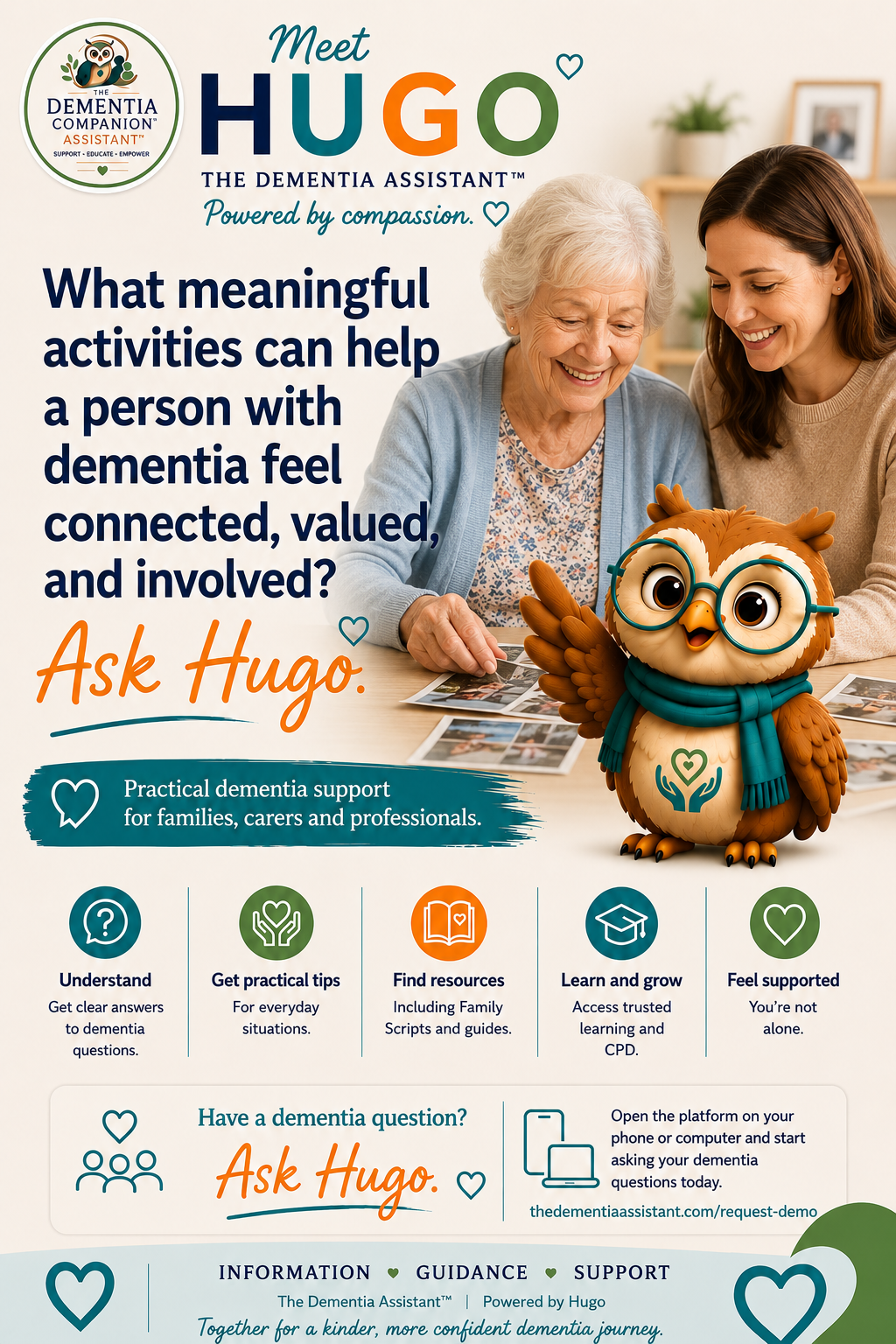Pa weithgareddau ystyrlon all helpu person â dementia i deimlo'n gysylltiedig, yn cael ei werthfawrogi a'i gynnwys? — Ask Hugo