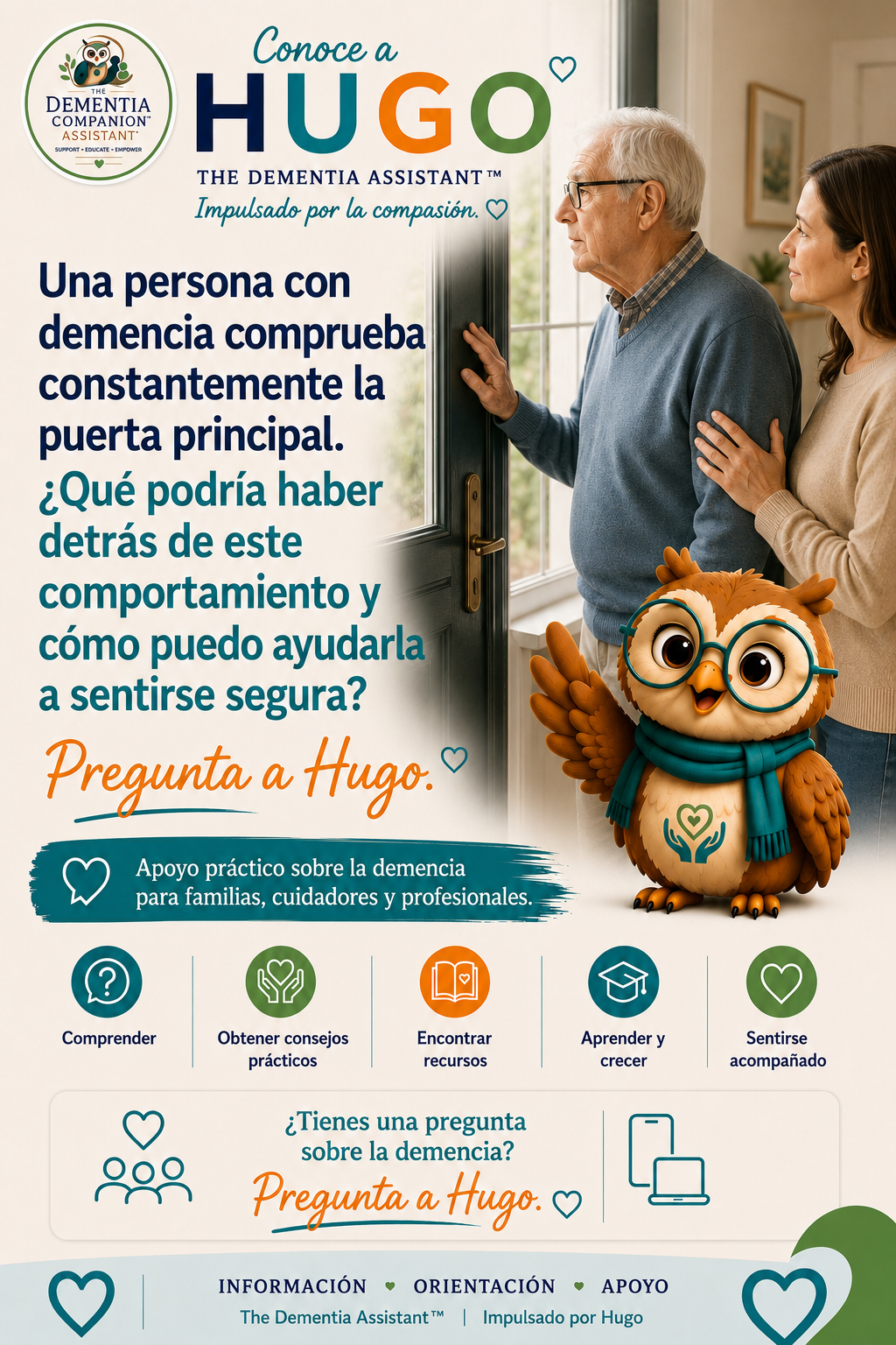 Una persona con demencia sigue revisando la puerta de entrada. ¿Qué podría haber detrás de esto y cómo puedo ayudarlos a sentirse seguros? — Ask Hugo