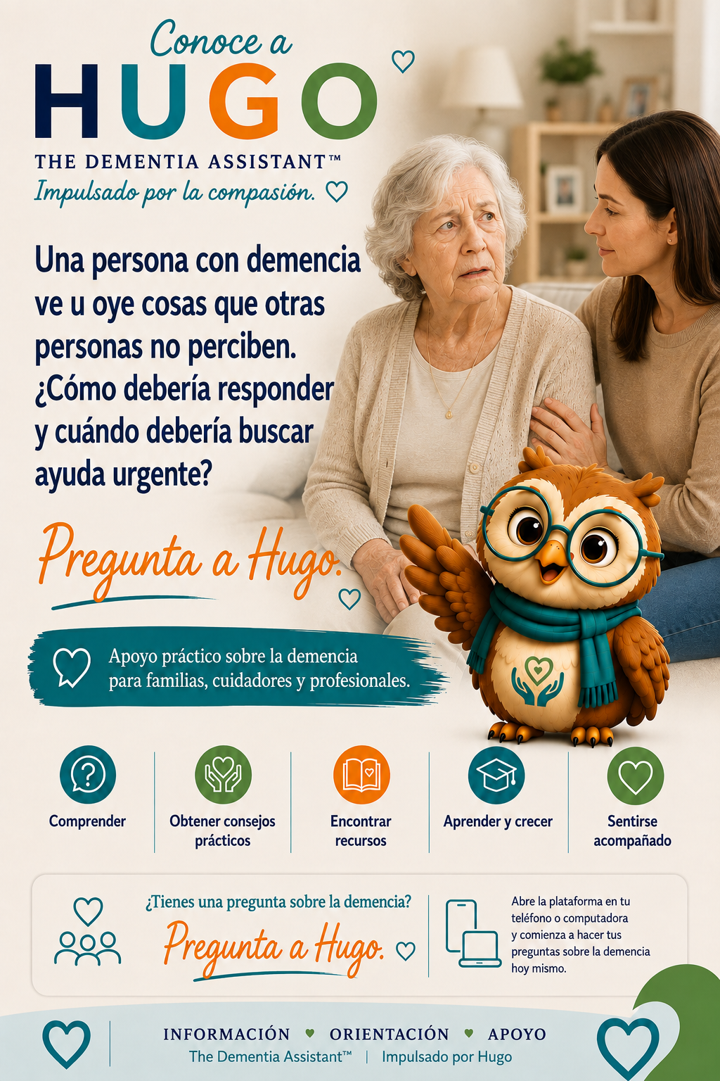 Una persona con demencia ve u oye cosas que otras personas no ven. ¿Cómo debo responder y cuándo debo buscar ayuda urgente? — Ask Hugo