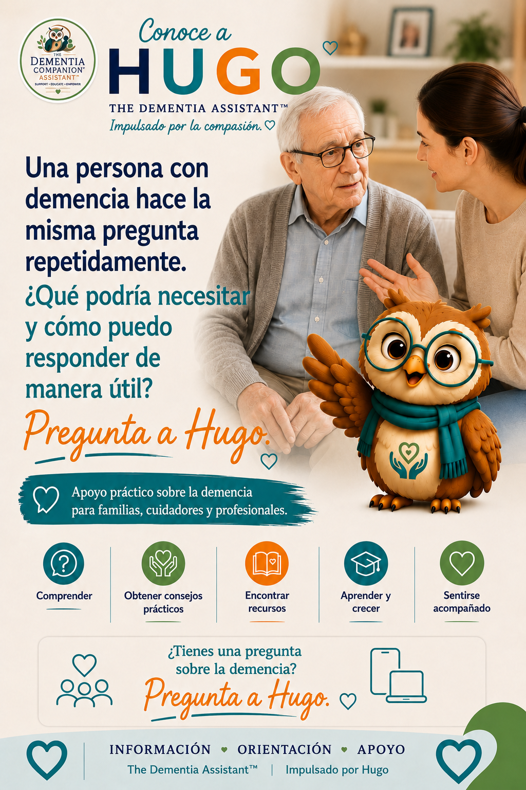 Una persona con demencia hace la misma pregunta repetidamente. ¿Qué podrían necesitar y cómo puedo responder de manera útil? — Ask Hugo