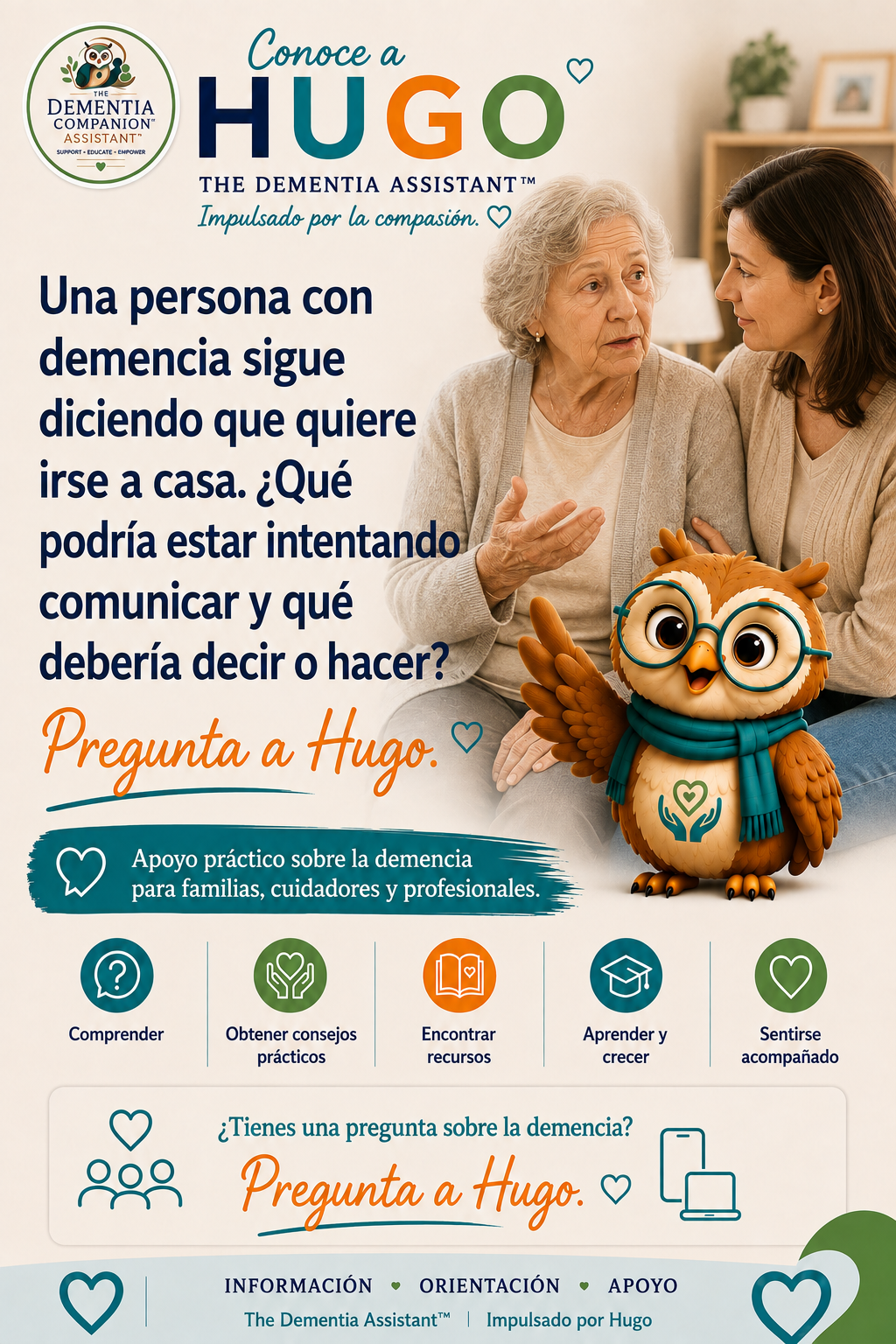Una persona con demencia sigue diciendo que quiere volver a casa. ¿Qué podrían estar intentando comunicar y qué debería decir o hacer? — Ask Hugo