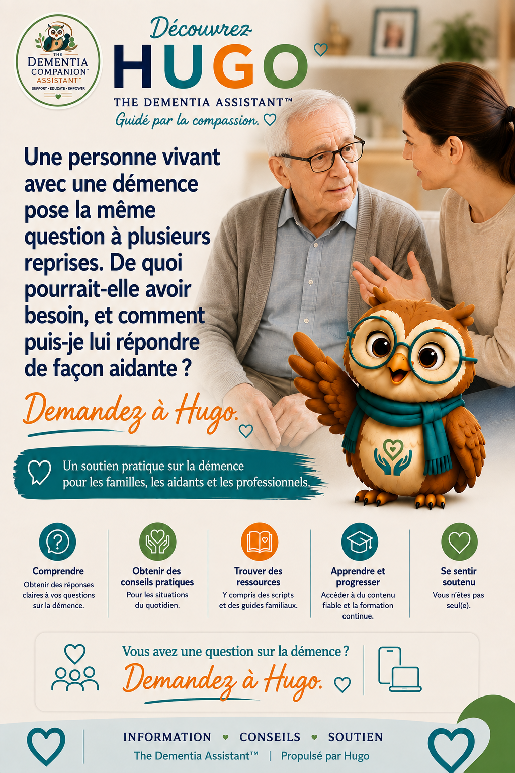 Une personne atteinte de démence pose la même question à plusieurs reprises. De quoi pourraient-ils avoir besoin et comment puis-je y répondre utilement ? — Ask Hugo