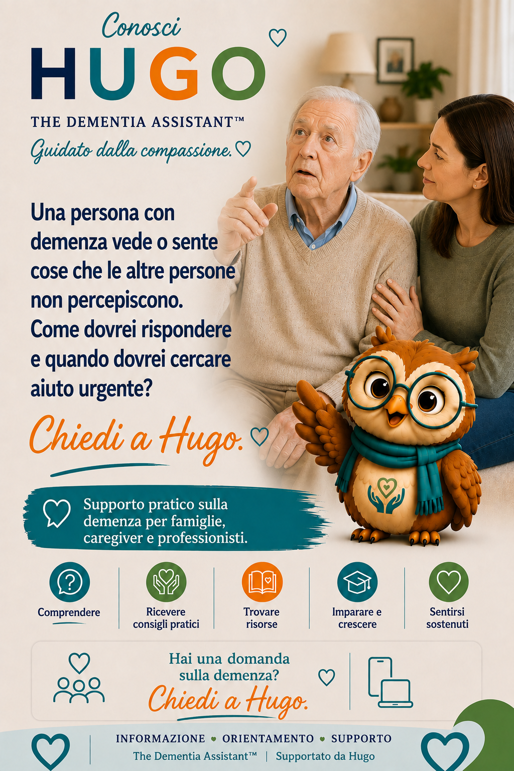 Una persona affetta da demenza vede o sente cose che le altre persone non vedono. Come dovrei rispondere e quando dovrei cercare aiuto urgente? — Ask Hugo