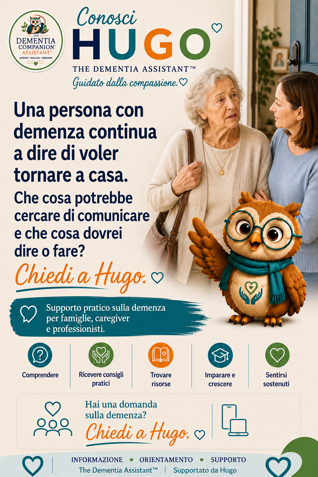 Una persona affetta da demenza continua a dire che vuole tornare a casa. Cosa potrebbero cercare di comunicare e cosa dovrei dire o fare? — Ask Hugo