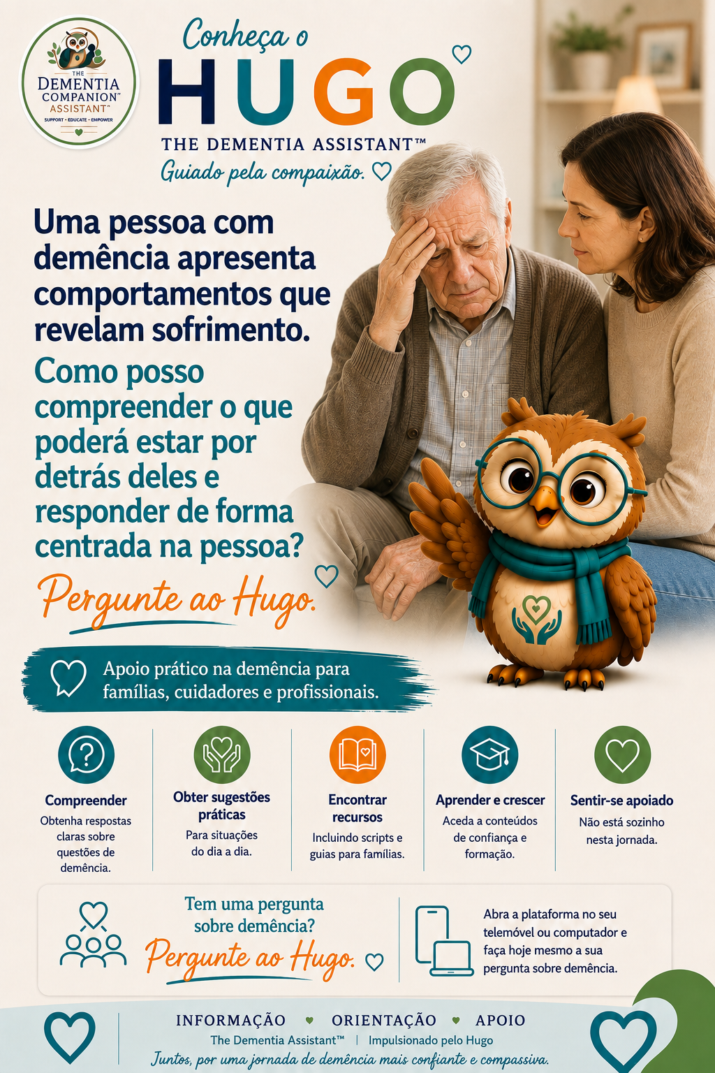 Uma pessoa com demência apresenta um comportamento angustiado. Como posso entender o que pode estar causando isso e responder de maneira centrada na pessoa? — Ask Hugo