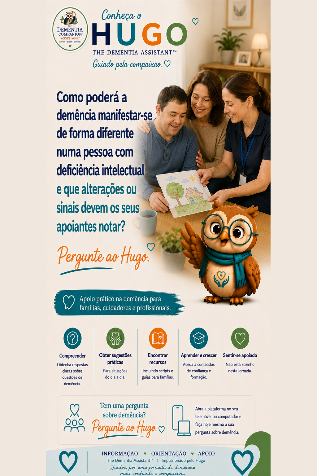 Como é que a demência pode apresentar-se de forma diferente numa pessoa com dificuldades de aprendizagem e que mudanças ou sinais os apoiantes devem notar? — Ask Hugo